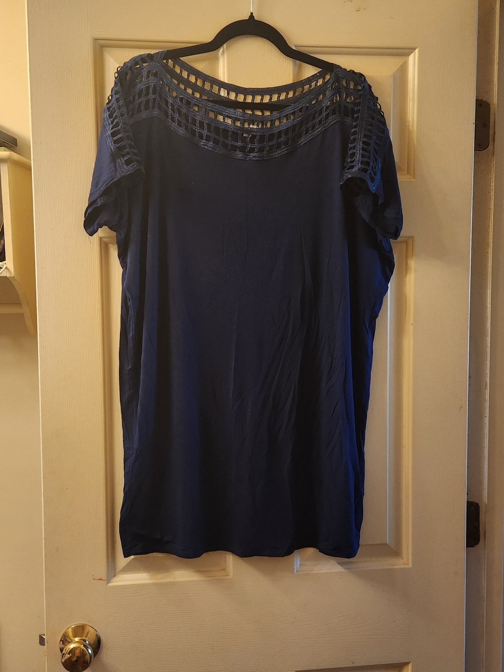 Pinkblush Navy Crochet-Detail Short Sleeve Tunic